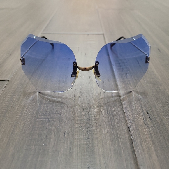 Vintage Taiwan Roc Rimless Faceted Sunglasses Blue Gradient Lenses - Picture 1 of 3